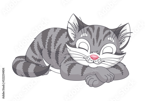 Gray cat sleeping cartoon vector illustration