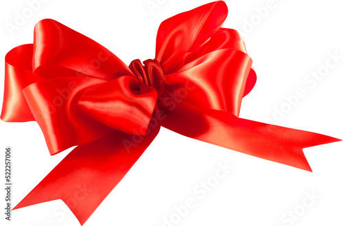 Red satin or silk ribbon Christmas Bow cut out on transparent background