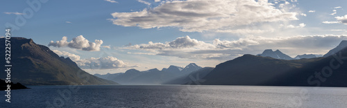 Lyngen alps and fjord in summer in Norway in summer. © Jamo Images