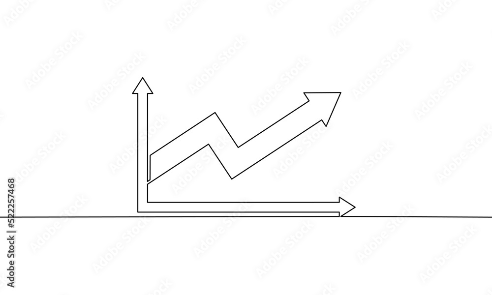 Continuous line drawing of growth graph, arrow up icon, business growth, object one line, single line art, illustration vector Continuous line drawing of growth graph, arrow up icon, business growth, object one line, single line art, illustration vector