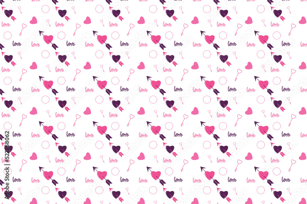 Seamless love pattern decoration with arrow and key elements. Minimal pattern element vector on a white background. Abstract pattern design for bed sheets, clothing, and book covers.