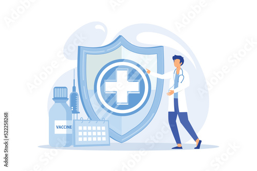 Vaccination program immunization program, infectious disease prevention, vaccine, health protection, public healthcare flat design modern illustration