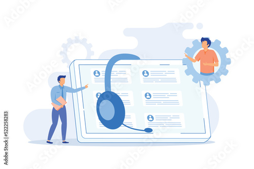Customer self-service E-support system, electronic proactive customer, online assistance, FAQs knowledge base, representative free shop flat design modern illustration