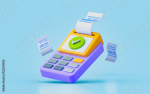 pos terminal sing with checkmark 3d render concept for product payment completely done