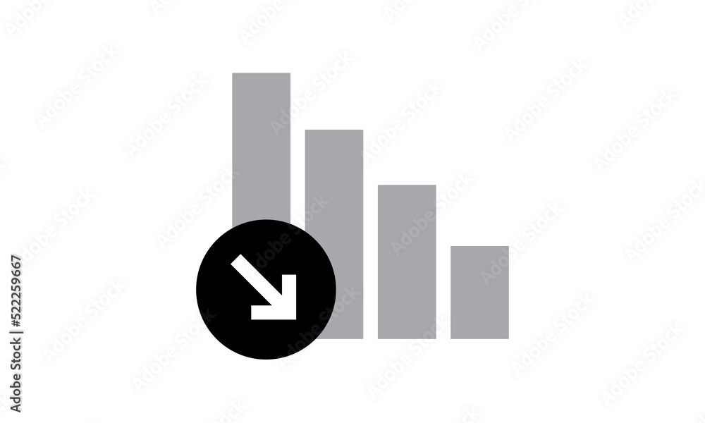 Cost reduce icon. Arrow down, graph analysis. Vector illustration, Simple symbol business isolated Cost reduce icon. Arrow down, graph analysis. Vector illustration, Simple symbol business isolated