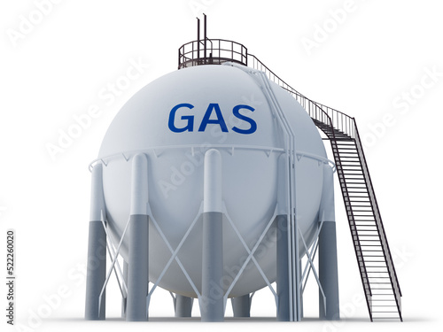 Spherical natural gas storage tank isolated on white photo