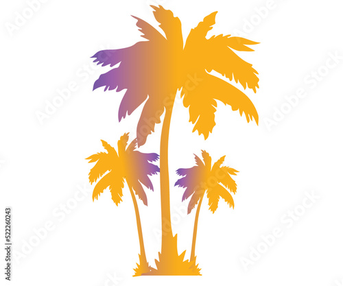 Three palms. tree silhouette, isolated on white background. Symbol of tropical nature, beach, summer holiday, travel. Floral exotic landscape. Natural design. Vector illustration