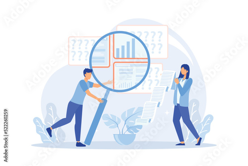 Competitor research, analysis, strategy development Flat vector Modern illustration