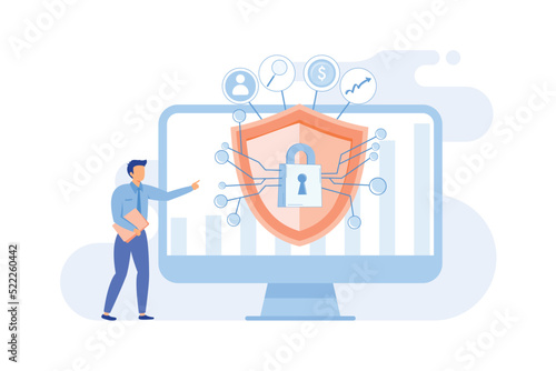Cyber security risk Cyber security report analysis, risk mitigation management, protection strategy, identify digital threat Flat vector Modern illustration