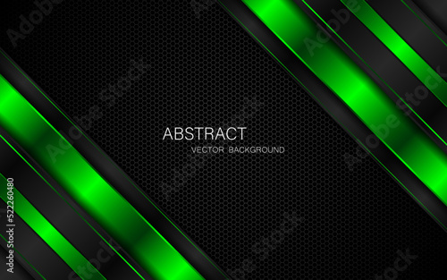 Dark steel mesh abstract background with black and green polygon shapes, free space for design. modern technology innovation concept background 
