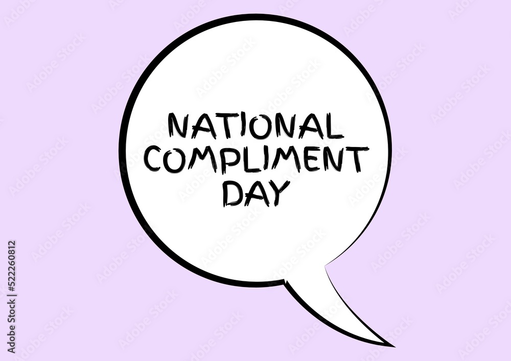Composition of national compliment day text in speech bubble on purple backgorund