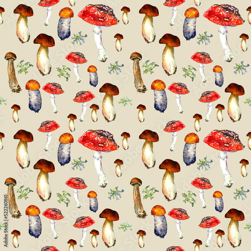 Mushrooms Seamless Wallpaper Seamless Watercolor Background Hand Drawn Forest Plants Mushrooms