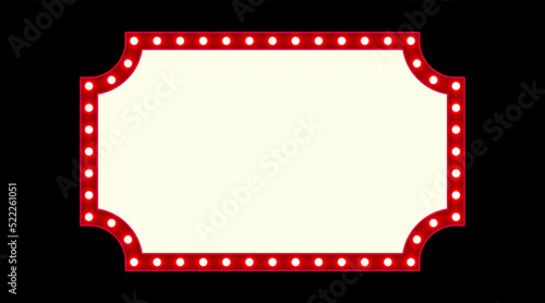 Vector empty retro circus billboard frame with electric bright glowing lamps. Light bulbs rectangle shape figure.