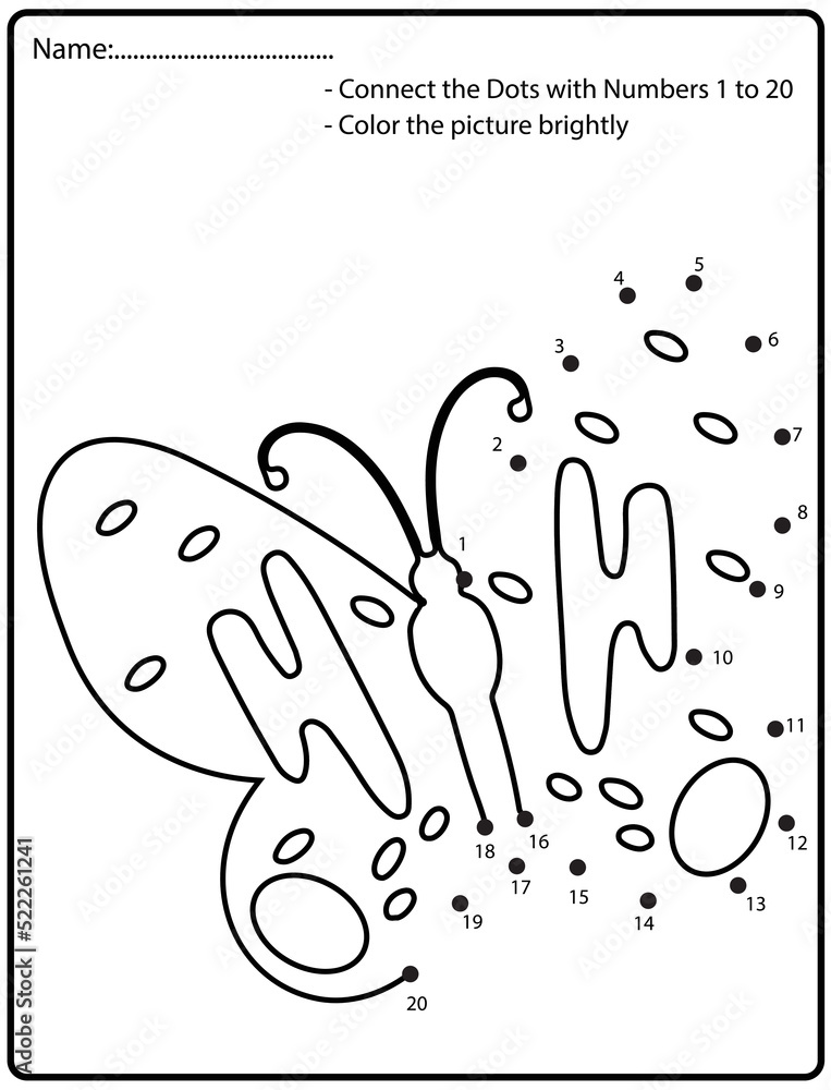 Connect the dots children educational drawing game. .Numbers activity