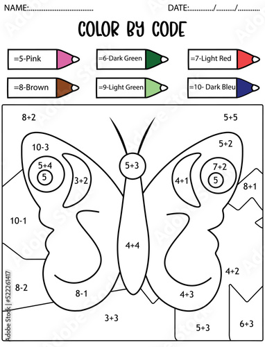 Spring holiday counting game,color by code,math activity for kids.