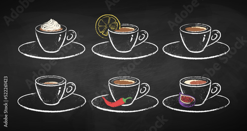 Chalk drawn illustrations set of coffee cups