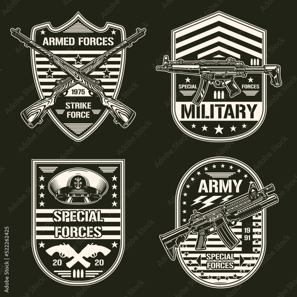 Naklejka premium Army set vintage monochrome emblem
