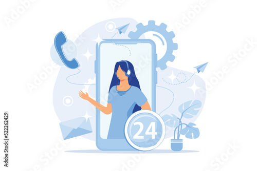 Online assistant, support team, contact us, website element, menu bar, chatbot, get in touch, client problem solving, hotline call flat design modern illustration