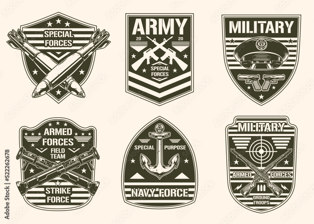 Military set monochrome label vintage