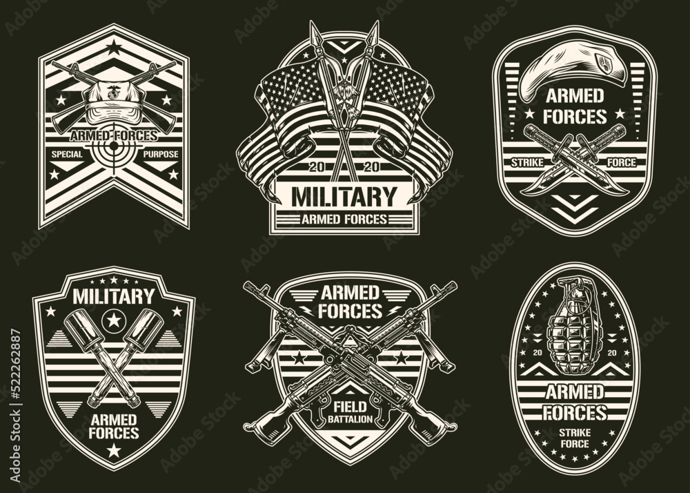 Armed forces set monochrome label