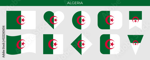 Algeria flag set. Vector illustration isolated on white background