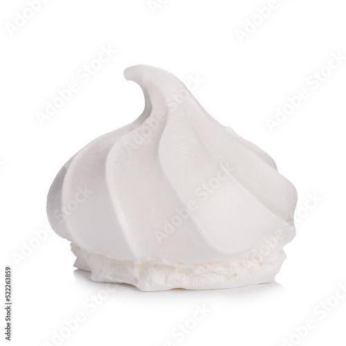 Crispy and airy homemade baked meringue cookie isolated on white background