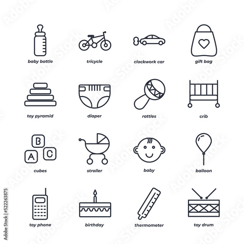 babies line icons set, outline vector symbol collection, linear style pictogram pack. Signs, logo illustration.