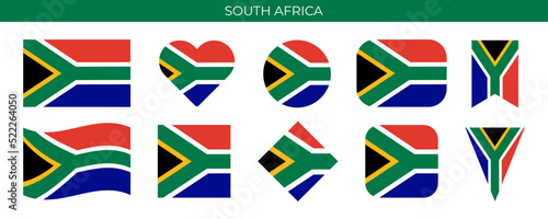 South Africa flag set. Vector illustration isolated on white background