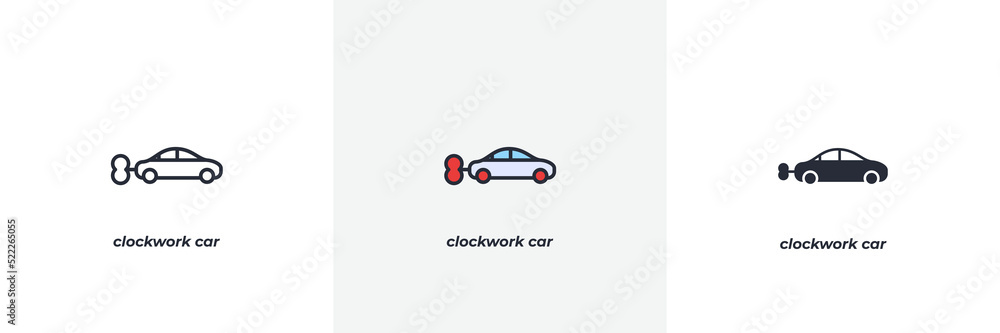 clockwork car icon. Line, solid and filled outline colorful version ...