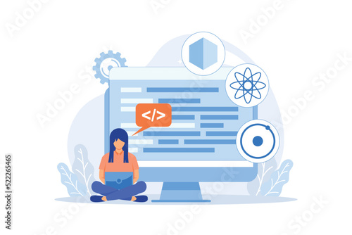 Cross-platform frameworks Programming build tool, software development framework, cross-platform structure, application UI, coding process flat design modern illustration