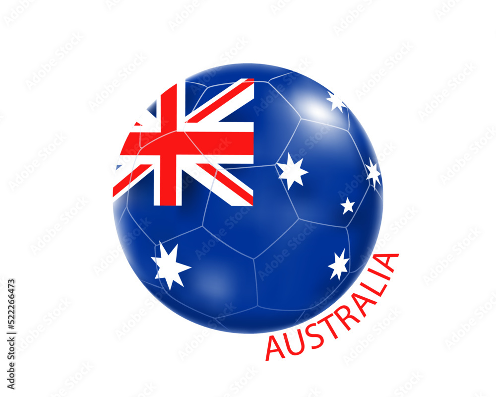 A soccer ball with the image of the flag of Australia.Vector illustration of a soccer ball.The 2022 Football Championship in Qatar. A soccer ball with the image of the flag of Australia.Vector illustration of a soccer ball.The 2022 Football Championship in Qatar.