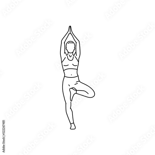 Tree pose vrikshasana color line illustration. Pictogram for web page
