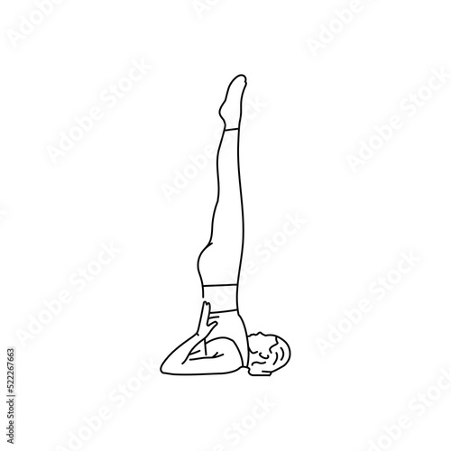 Sarvangasana pose of birch trees color line illustration. Pictogram for web page