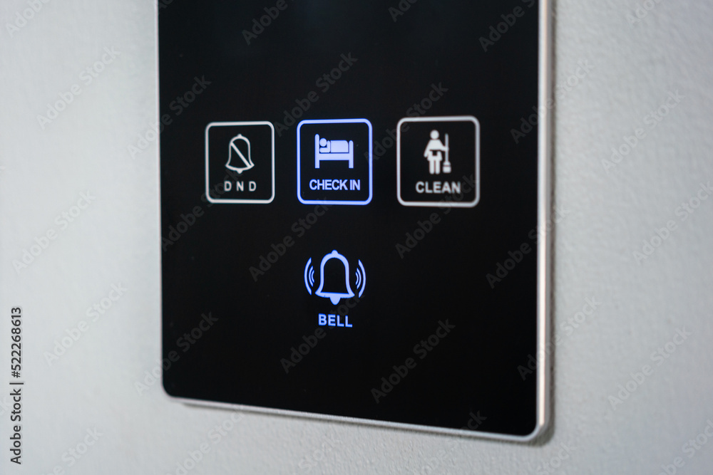 Digital room keycard and control panel of the luxury hotel's room with
