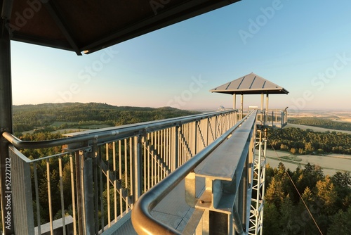 Viewing tower on the Polish-Czech border during sunset  Central Europe