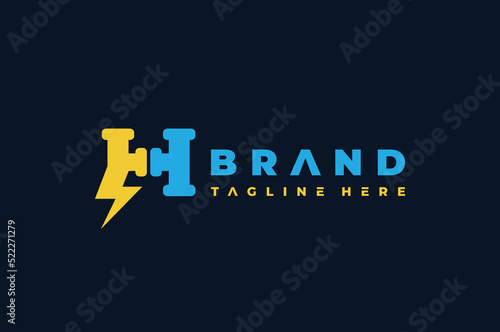 letter H logo lightning pipe