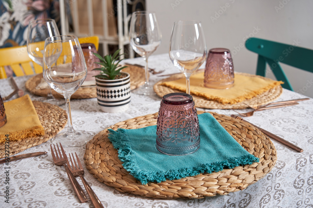 Elegant table set up in the interior of an Italian restaurant