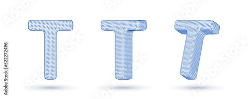 Letter t wireframe high polygonal outline low poly style vector illustration