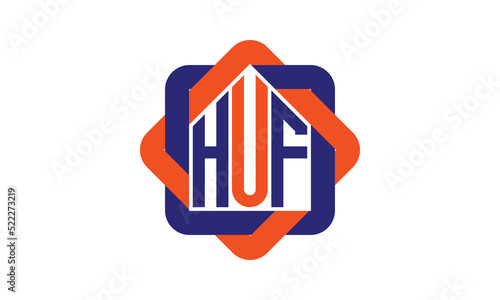 HUF three letter real estate logo with home icon logo design vector template | construction logo | housing logo | engineering logo | initial letter logo | minimalist logo | property logo |