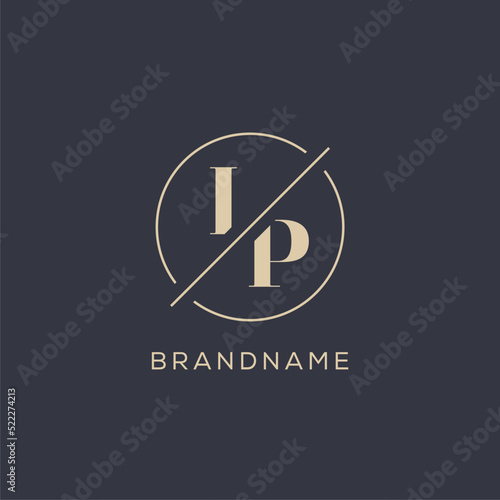 Initial letter IP logo with simple circle line, Elegant look monogram logo style