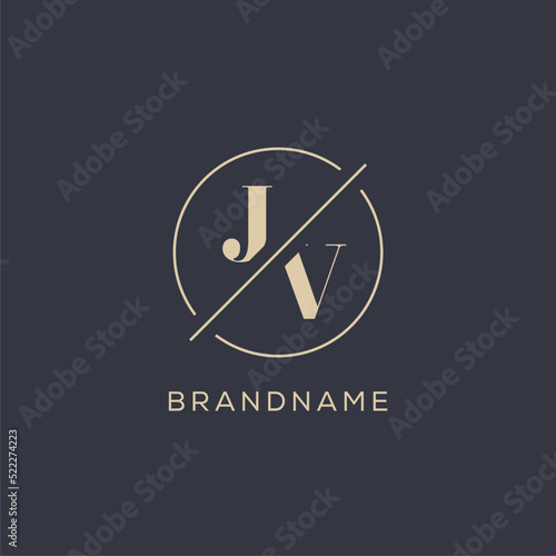 Initial letter JV logo with simple circle line, Elegant look monogram logo style