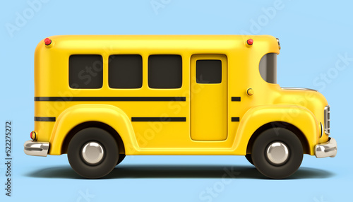 wintage toon yellow school bus 3d render on blue gradient