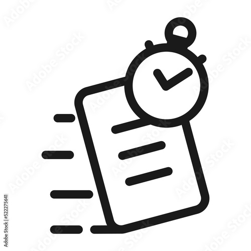 Fast review document with assess outline icon. Quick audit verification, check list and stopwatch vector illustration