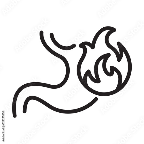Stomach heartburn or Burning outline icon. Gastritis and acid reflux vector illustration