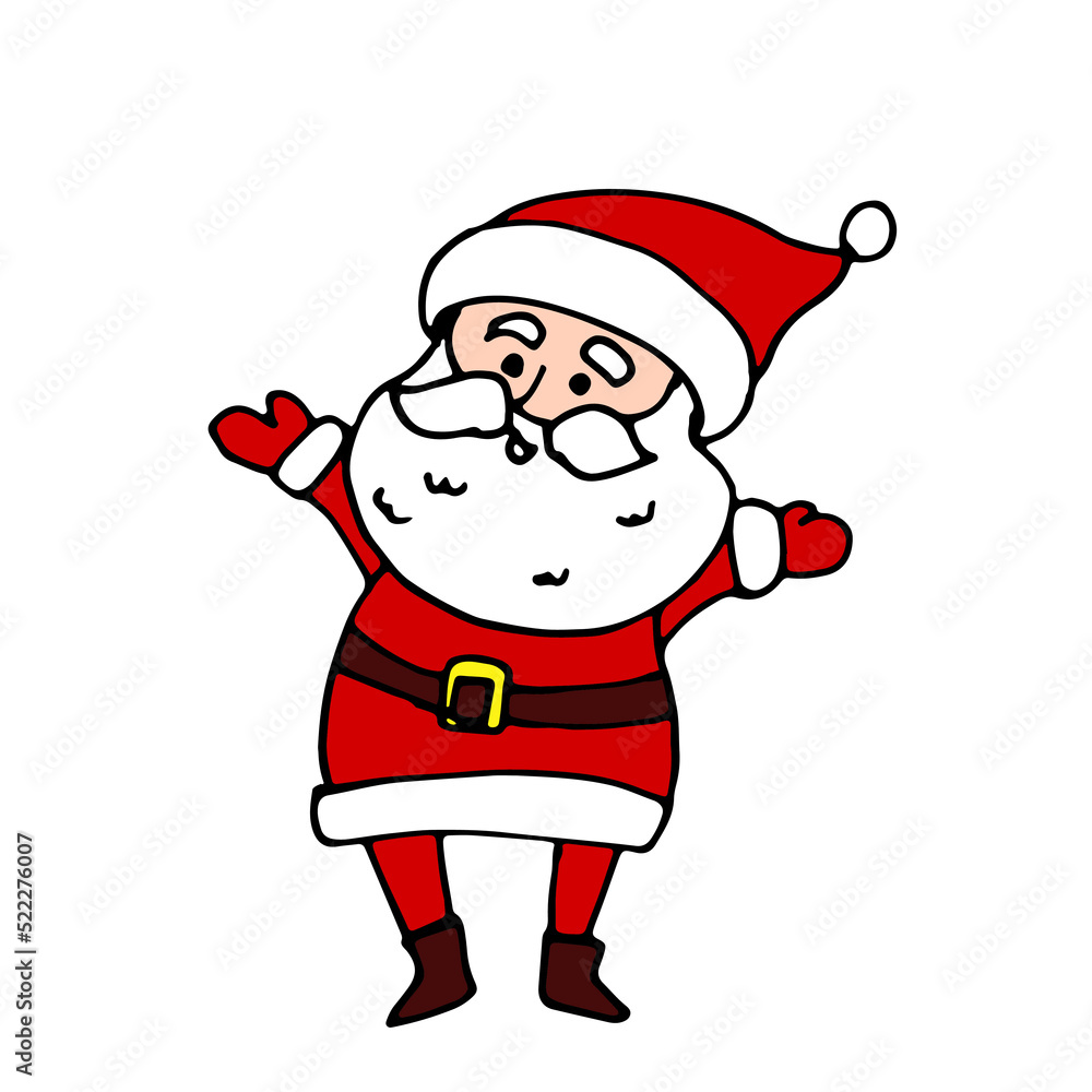 Santa Claus in cartoon style isolated on white background. Vector Santa spread his arms out of happiness and stands straight.