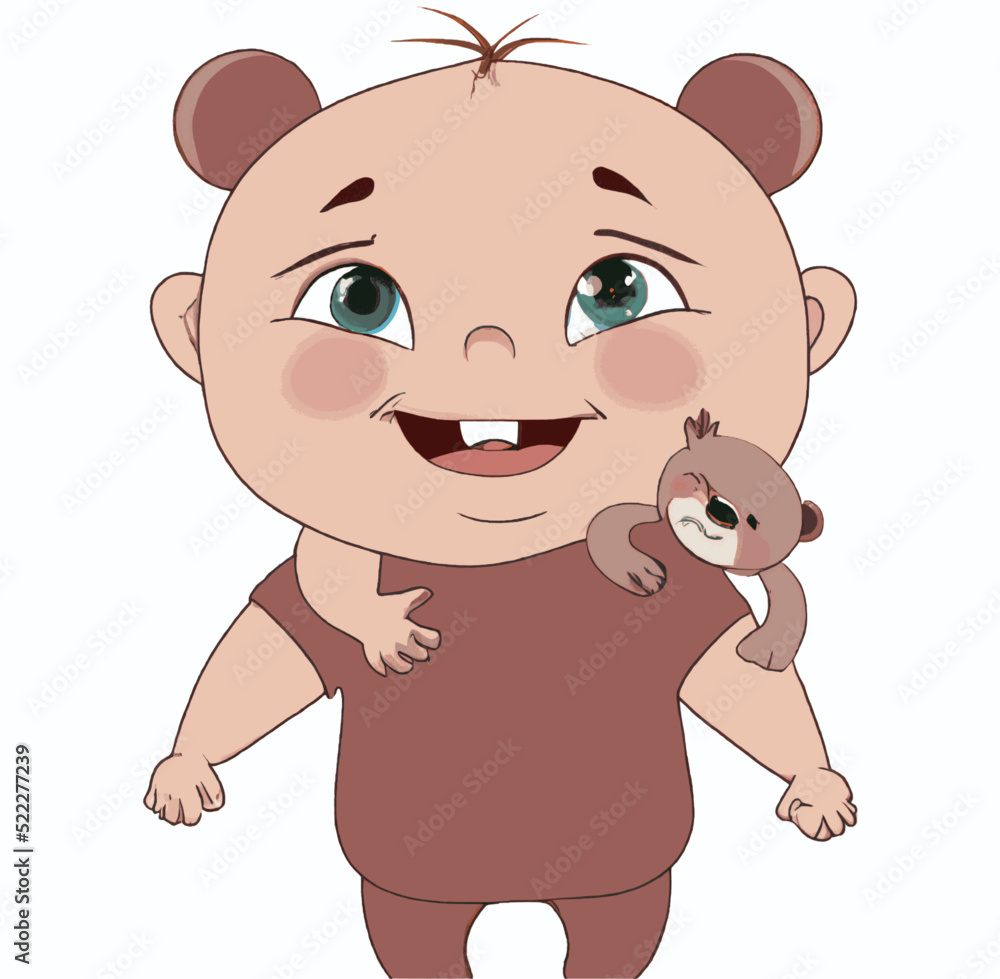 Obraz premium Digital art illustration of a child and her teddy bear