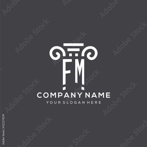 Monogram FM logo for law firm with pillar icon in modern and creative geometric style