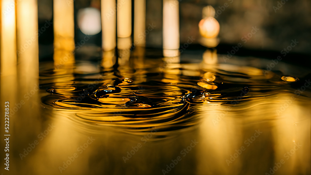 color surface of the water as background, 3d illustration, gold water ...