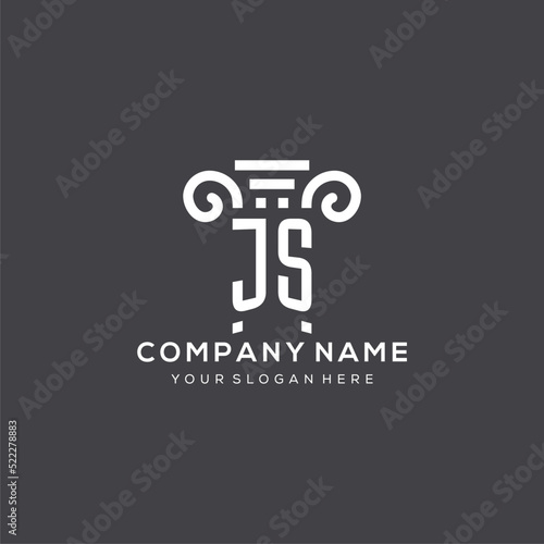 Monogram JS logo for law firm with pillar icon in modern and creative geometric style