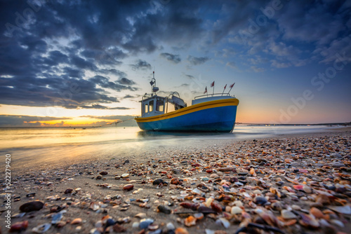 Beautiful sunrise on the beach of Baltic Sea in Sopot, Poland